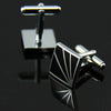 Men's Square Black Enamel White Steel Copper Cufflinks