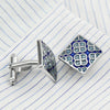 Four-leaf Clover Cufflinks Sky Blue Enamel Square Pattern Men's French Buttons