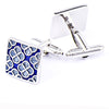 Four-leaf Clover Cufflinks Sky Blue Enamel Square Pattern Men's French Buttons