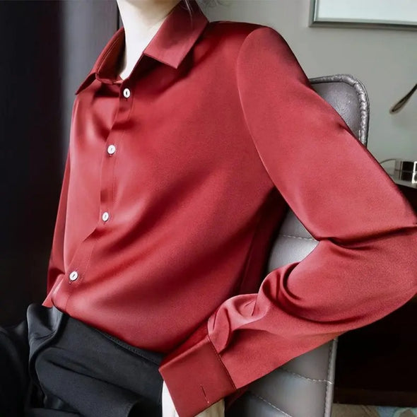 Women's Satin Spring And Autumn Long Sleeved Shirt