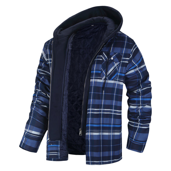 Thick Plaid Long Sleeve Hooded Jacket