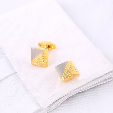 Square Pattern Gold And Silver Two-tone High Quality French Cufflink Pure Copper Metal Buttons