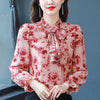 Foreign Style Agaric Ruffle Lace Up Floral Long Sleeved Chiffon Shirt For Women