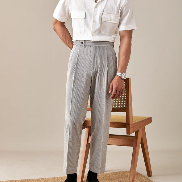 Lightweight And Breathable Foam Gauze Striped Casual Trousers