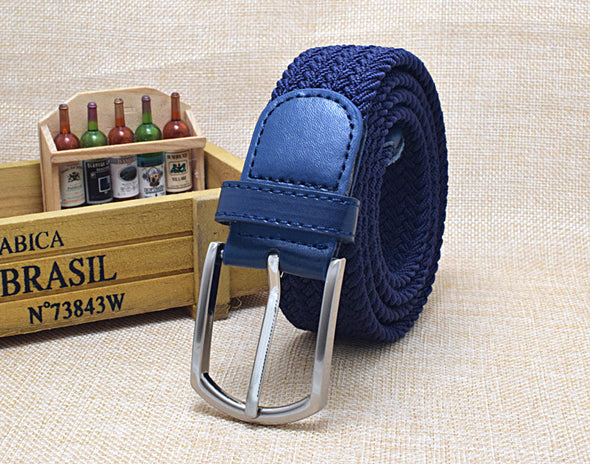 Men's Leather Canvas Woven Belt