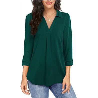 European And American Temperament Chiffon Women's Pullover Loose V-neck Shirt Top