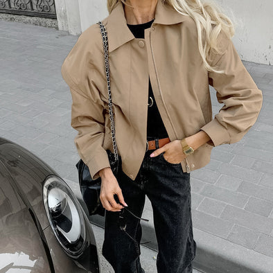 French Lapel Overalls Loose Bomber Jacket