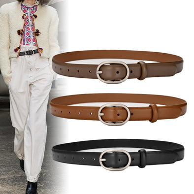 Women's Winter Jeans Strap Pant Belt Decoration Thin Belt Cowhide Black South Korea Simple