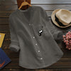 European And American Pocket Stand Collar Long Sleeve Cotton And Linen Casual Loose Print Cardigan Shirt