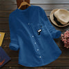 European And American Pocket Stand Collar Long Sleeve Cotton And Linen Casual Loose Print Cardigan Shirt