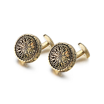 French Black Glue Drop Round Electroplated Gold Cufflinks