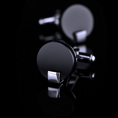 Men's Fashion Round Black Onyx Cufflinks