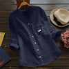 European And American Pocket Stand Collar Long Sleeve Cotton And Linen Casual Loose Print Cardigan Shirt