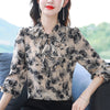 Foreign Style Agaric Ruffle Lace Up Floral Long Sleeved Chiffon Shirt For Women