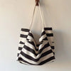 Ins Artistic Contrast Color Striped Canvas Bag Large Capacity Shoulder