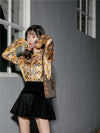 Retro Plaid Shirt Women Stand-up Collar Webbing Drill Buckle Blouse