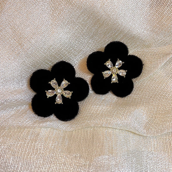 Flower Rhinestone-embedded Stud Earrings For Women