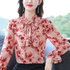 Foreign Style Agaric Ruffle Lace Up Floral Long Sleeved Chiffon Shirt For Women